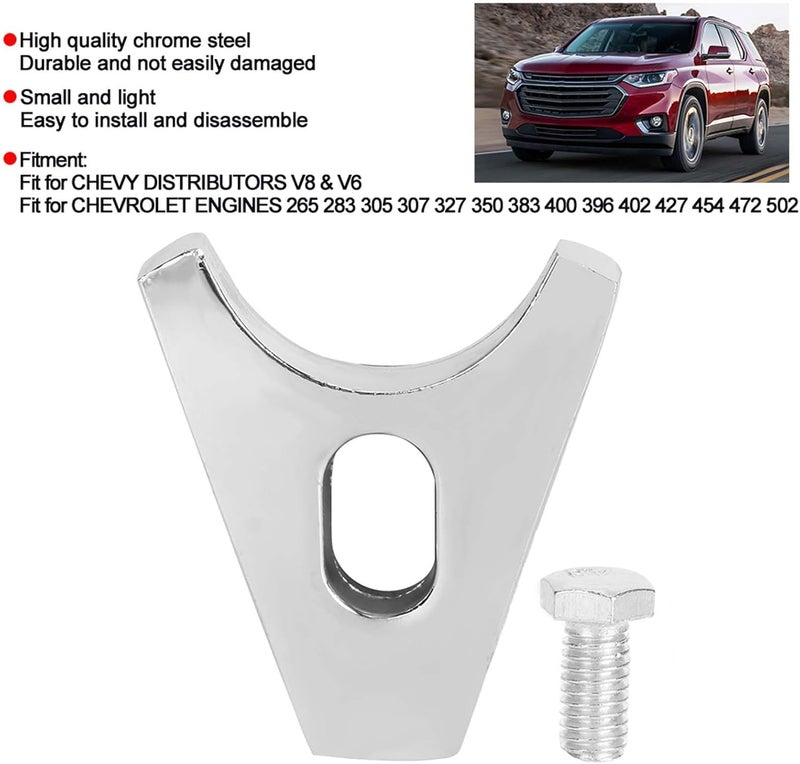 Kodrily SBC Distributor Hold Down Clamp BBC, Chrome Steel Engines Distributor Clamp with Distributor Hold Down Bolt Compatible with Chevy Distributors V8 V6, 1Pcs - Image 3